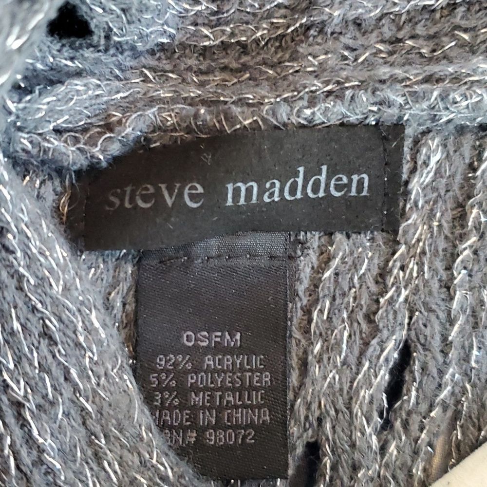 STEVE MADDEN PONCHO OPEN POINTELLE KNIT ONE SIZE BOHO STEEL GRAY SPARKLE FRINGE - Picture 2 of 8